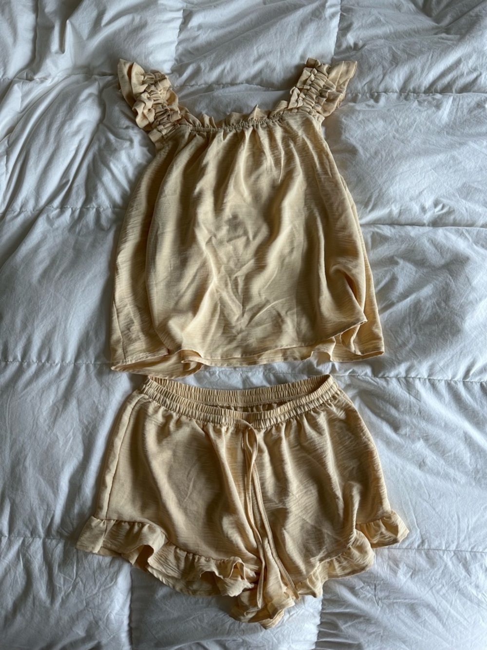 Women’s Butter Yellow Ruffle Tank & Short Sleep Set